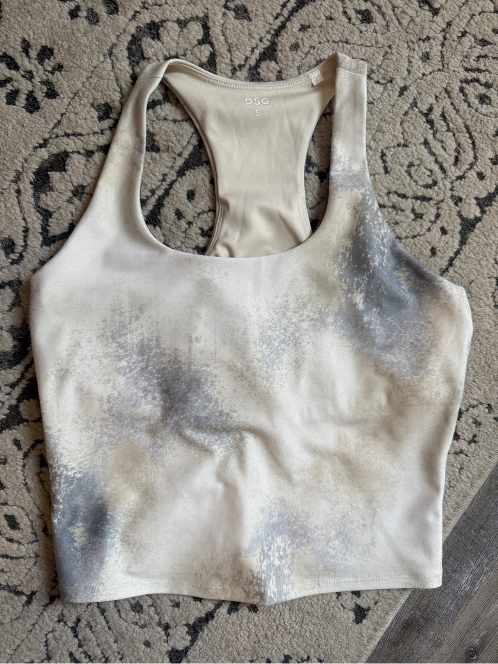 DSG Cream and Gray Tie-Dye Racerback Crop Tank